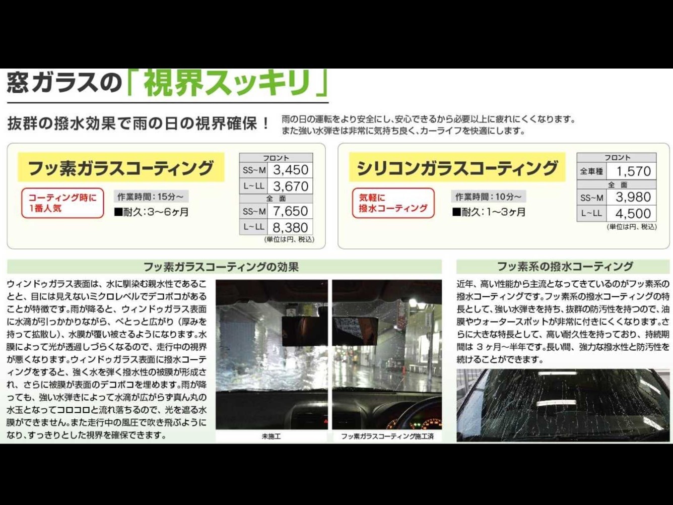 フッ素ガラスコーティング　フロントのみ（L～XLサイズ）